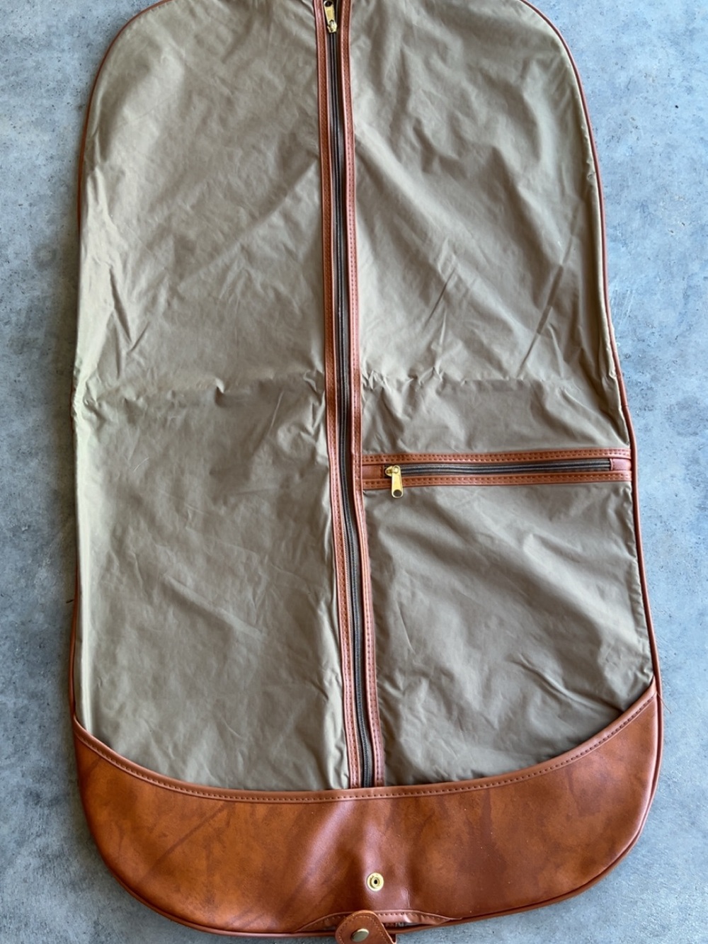 Tan Canvas and Brown Leather Garment Bag